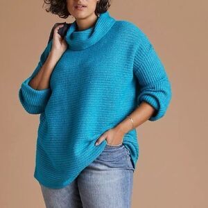 Anthropologie Pilcro Cozy Cowl-Neck Aqua Blue Knit Dolman Sleeve Sweater XL #754